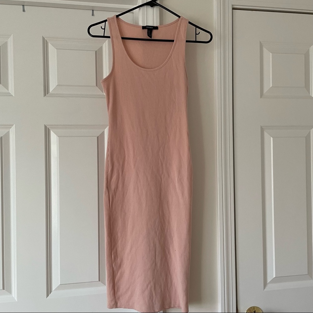 Baby pink ribbed tank midi dress